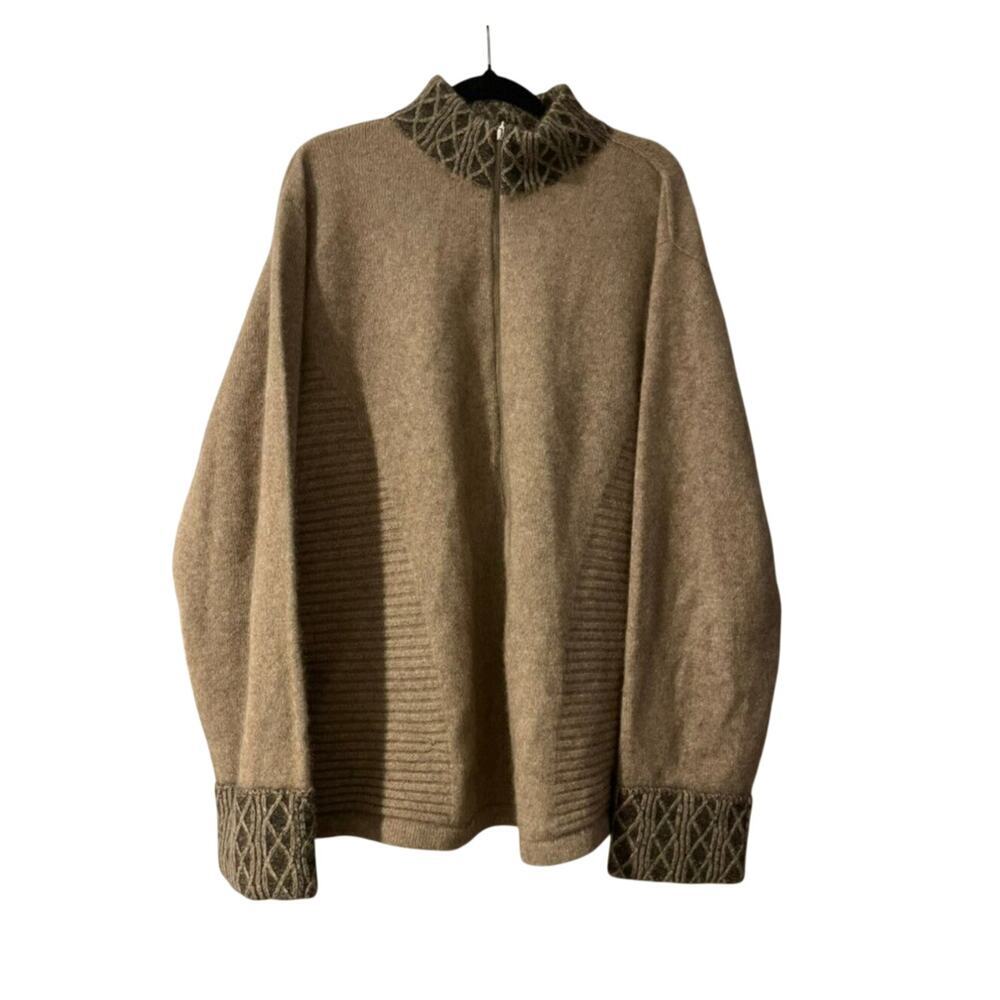 Merino Possum Wave Trim Zip Size Medium Jumper Cardigan Tan